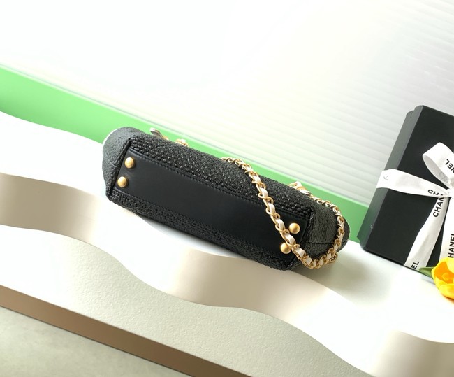 CHANEL Small Tote Braided Raffia AS6015 Black & White