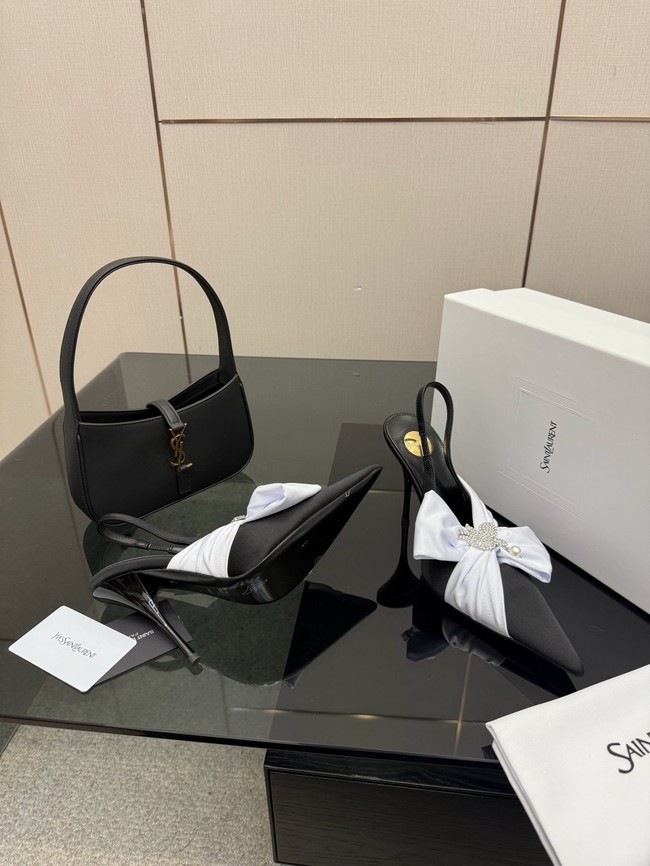 Saint Laurent AMALIA slingback pumps in satin crepe Heel 10.5CM 55726-13