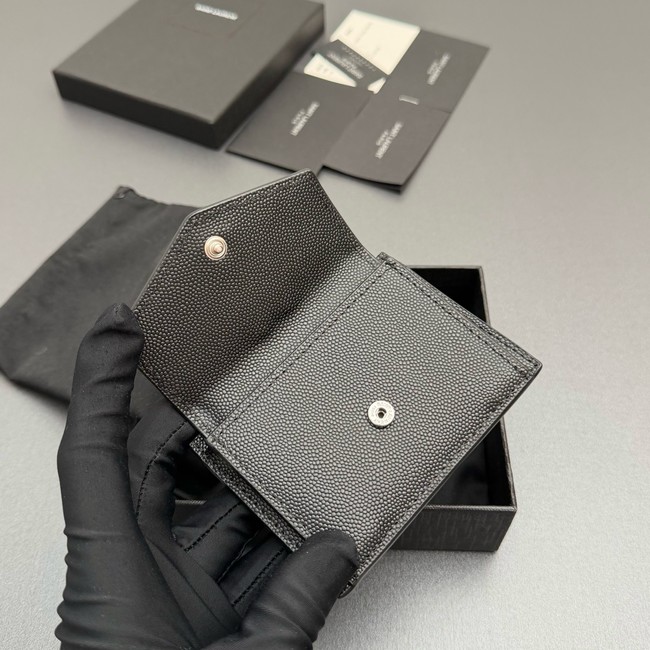 SAINT LAURENT UPTOWN FLAP CARD CASE IN GRAIN DE POUDRE LEATHER 612808-1