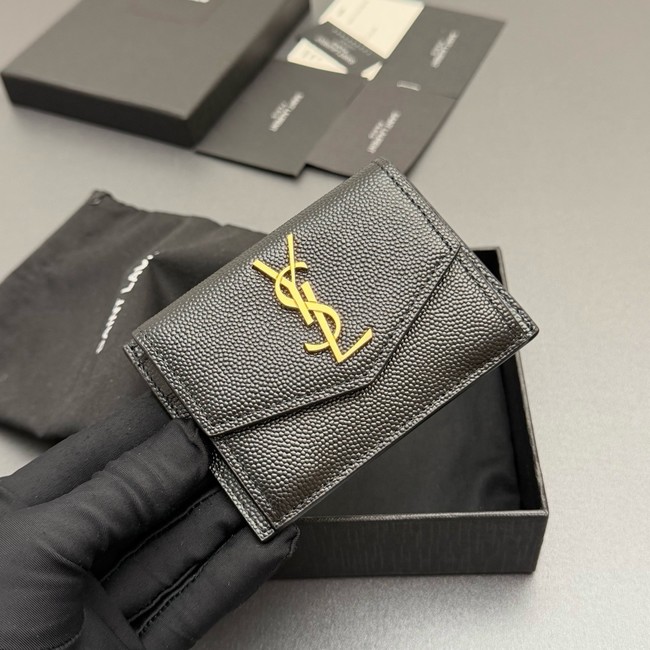 SAINT LAURENT UPTOWN FLAP CARD CASE IN GRAIN DE POUDRE LEATHER 612808-2