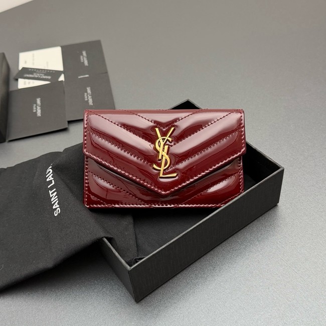 SAINT LAURENT UPTOWN FLAP CARD CASE IN GRAIN DE POUDRE LEATHER 612808-3