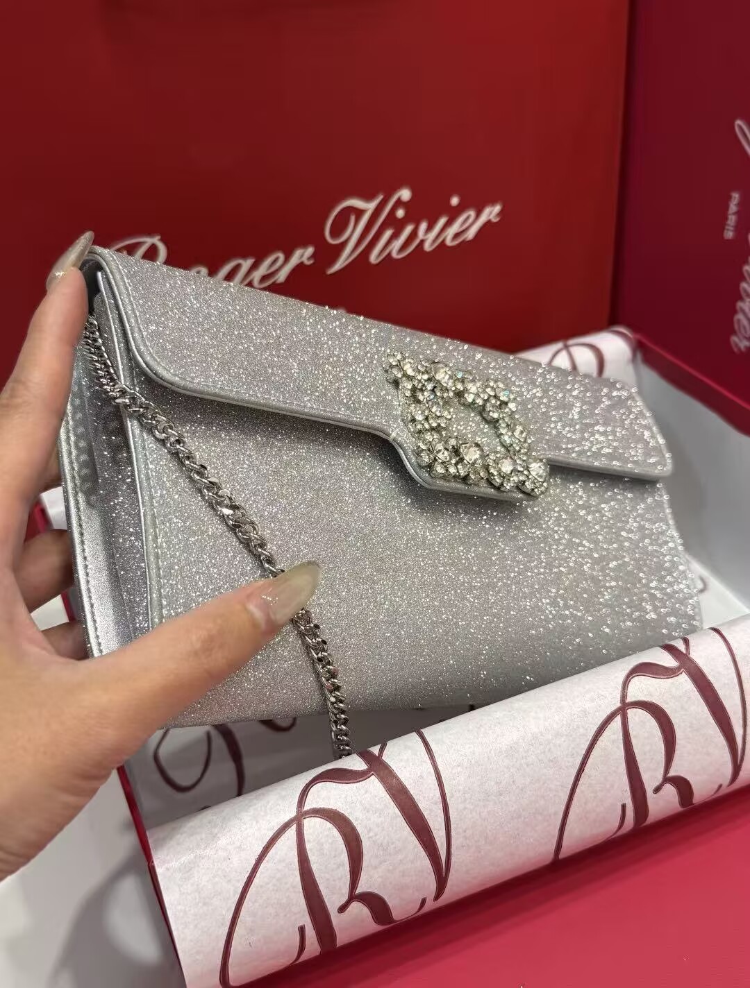 Roger Vivier Clutch Handbag V30261 Silver Roger Vivier Clutch Handbag V30261 Silver