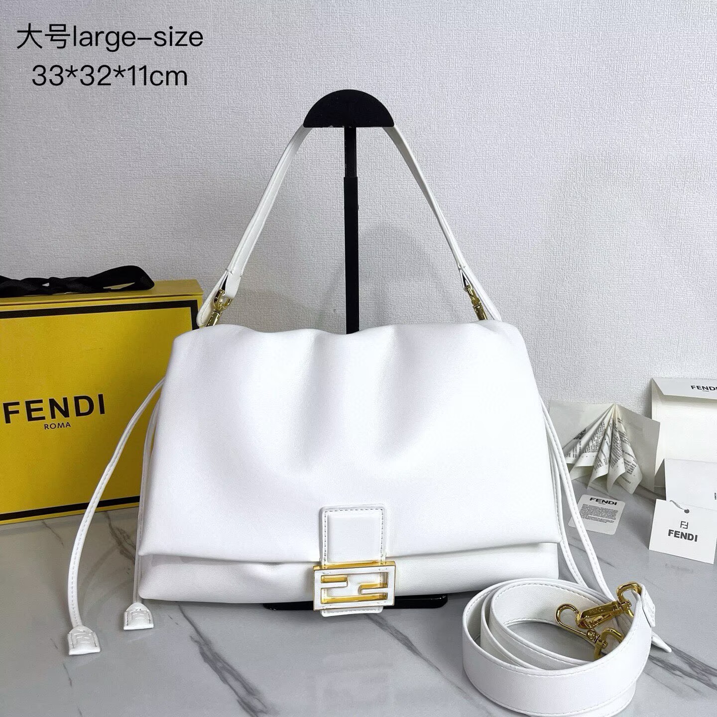FENDI 2025 Mamma Baguette Original Leather Medium Bag FF8851 White