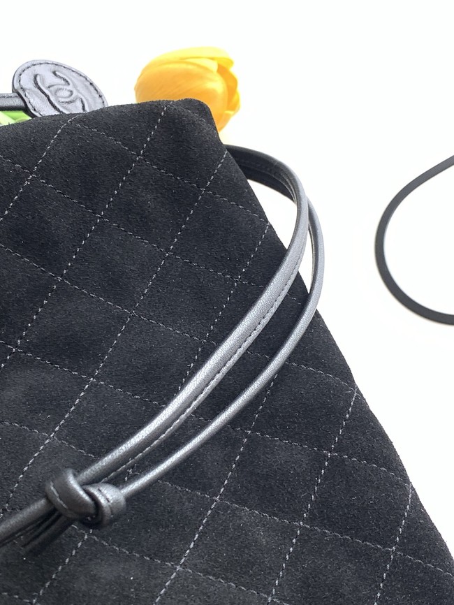 CHANEL Hobo Bag Suede Calfskin AS5227 black