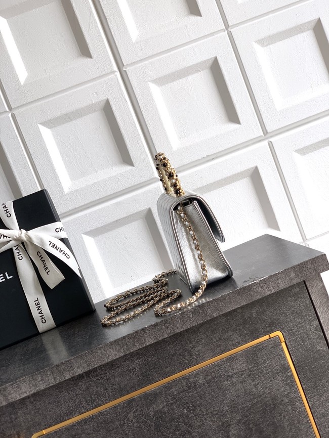 Chanel Mini Flap Bag with Top Handle AS5984 silver