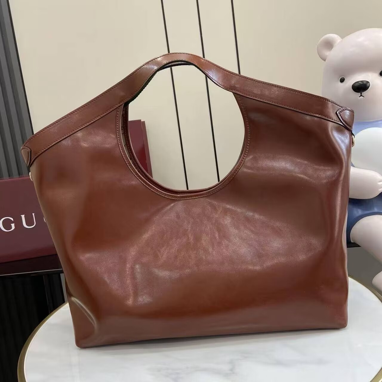 Gucci Giglio Original Oiled Leather large tote GG bag 853971 Brown