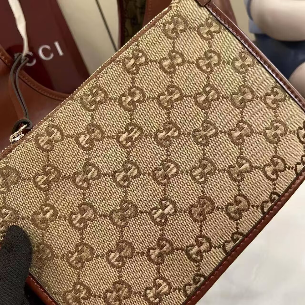 Gucci Giglio Original Oiled Leather large tote GG bag 853971 Brown