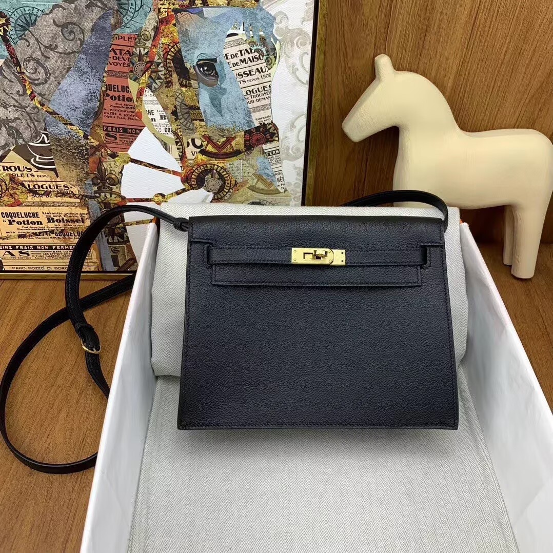 Hermes Kelly Danse Original Evercolor Leather 22CM KL22 Black Gold-Tone