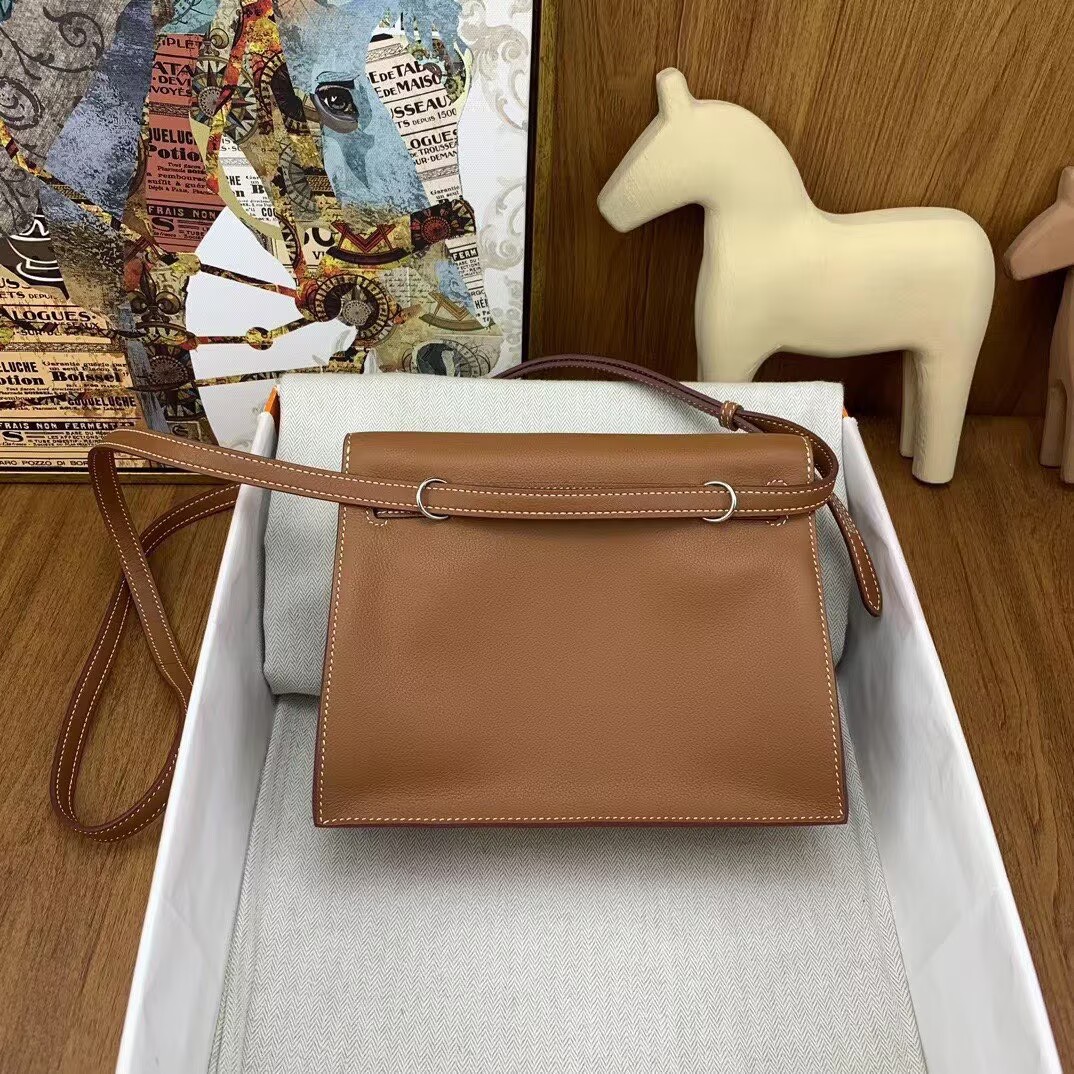 Hermes Kelly Danse Original Evercolor Leather 22CM KL22 Brown Silver-Tone