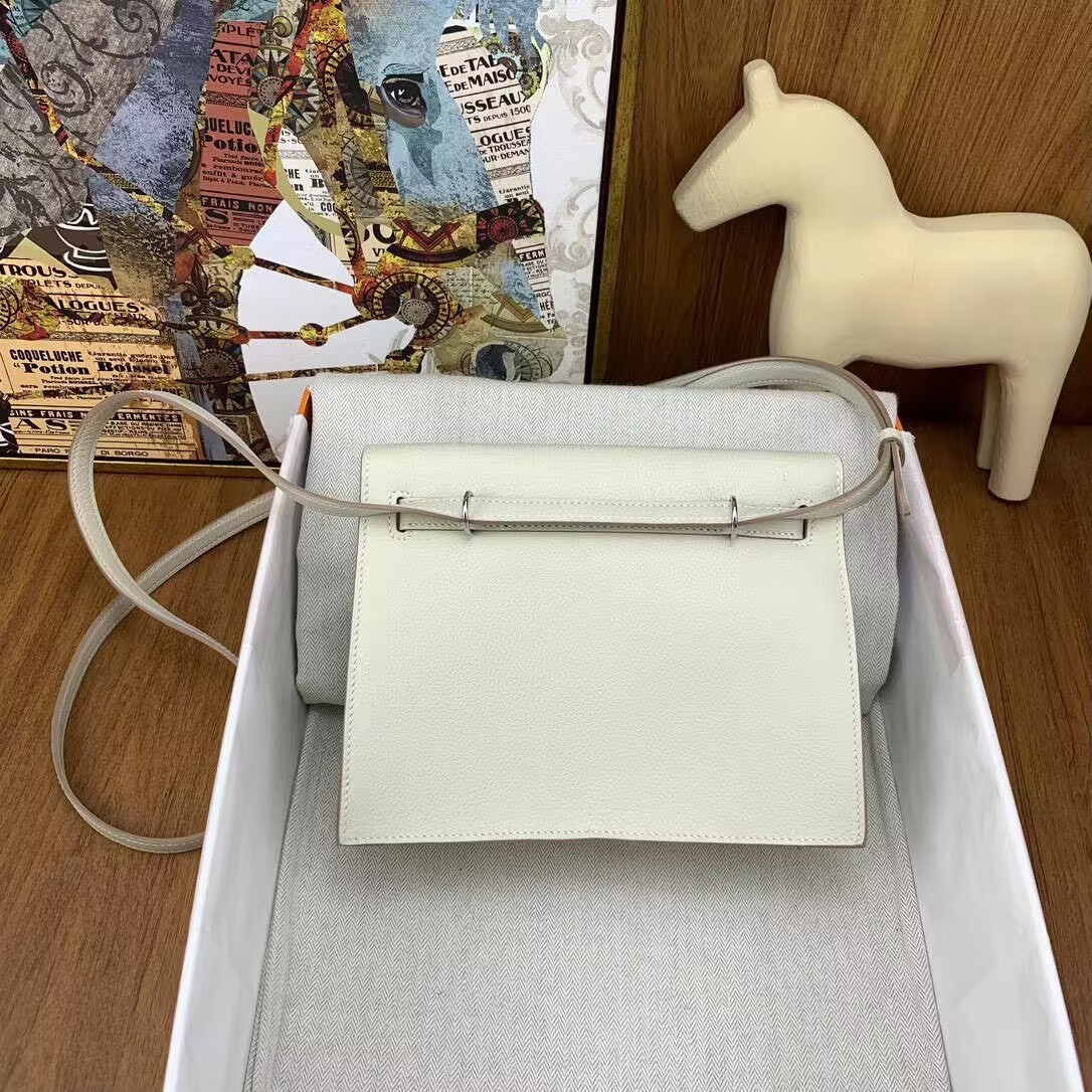 Hermes Kelly Danse Original Evercolor Leather 22CM KL22 Cream Silver-Tone