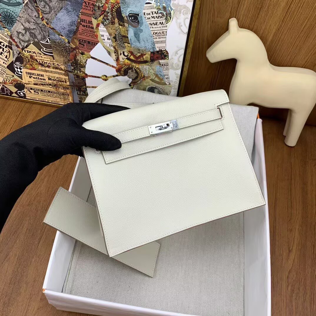 Hermes Kelly Danse Original Evercolor Leather 22CM KL22 Cream Silver-Tone