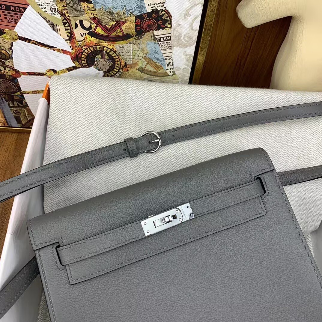 Hermes Kelly Danse Original Evercolor Leather 22CM KL22 Gray Silver-Tone