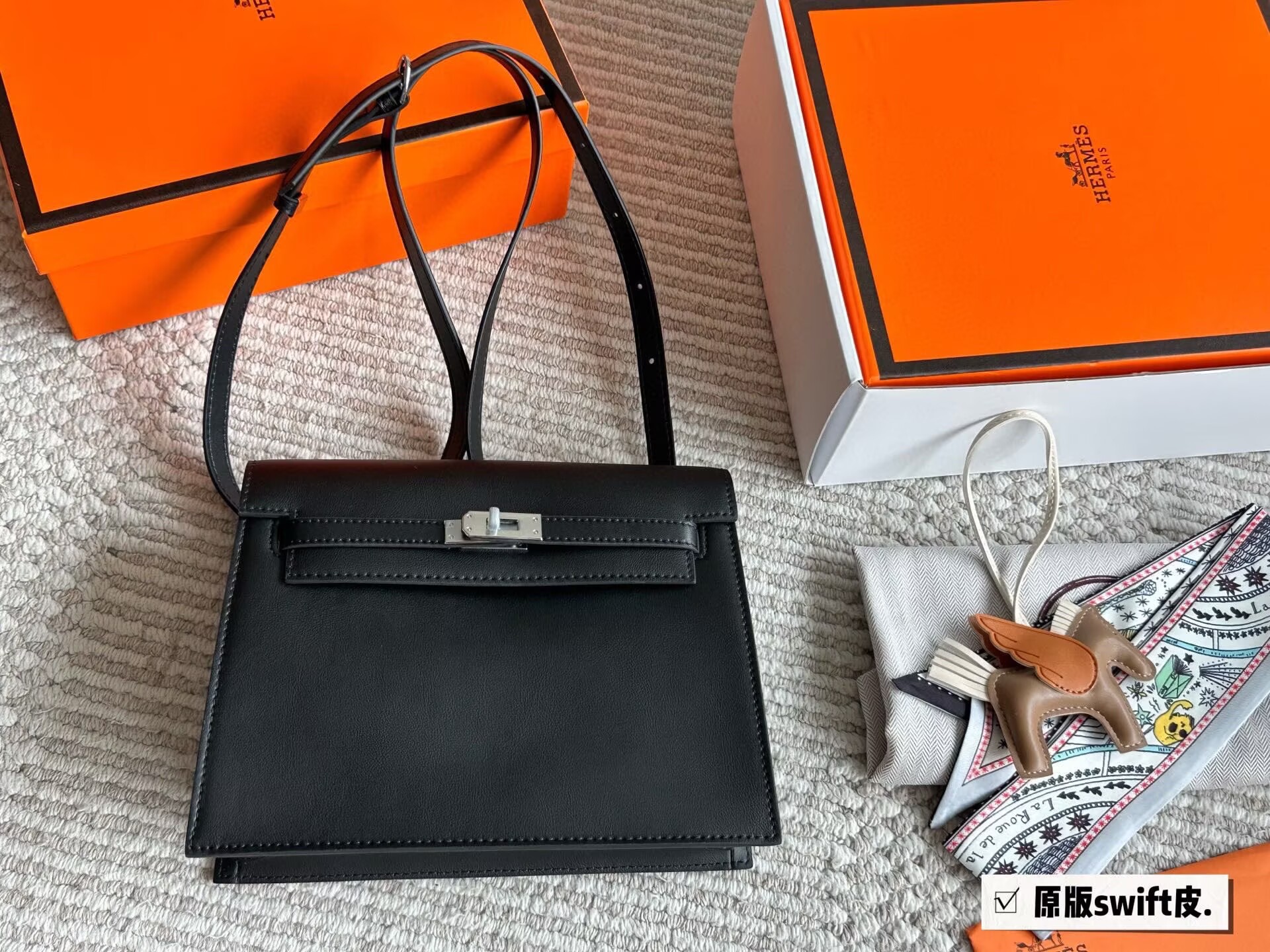 Hermes Kelly Danse Original Swift Leather 22CM KL22 Black
