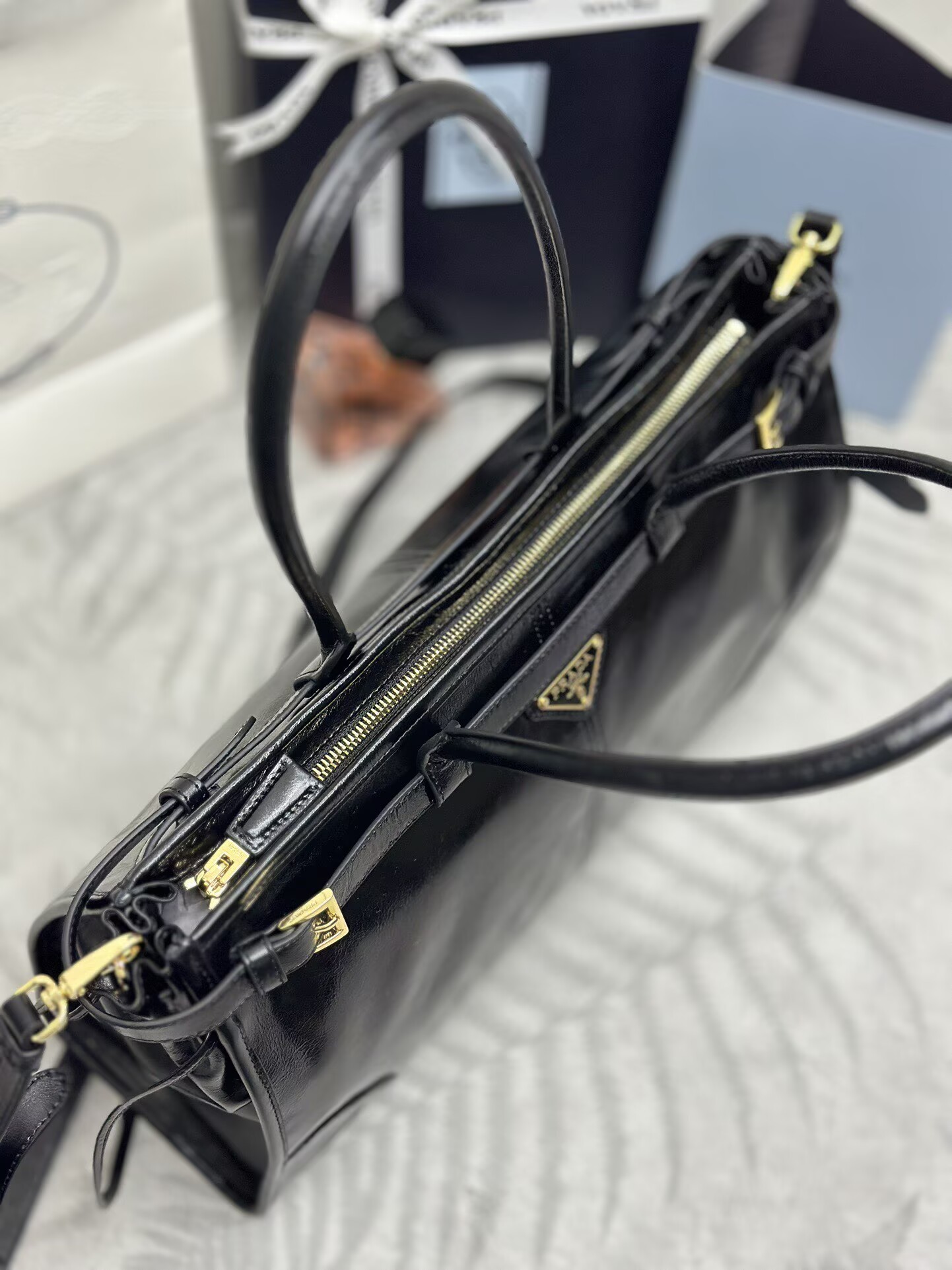 Prada Bonnie Leather Tote Bag 1BA433 Black