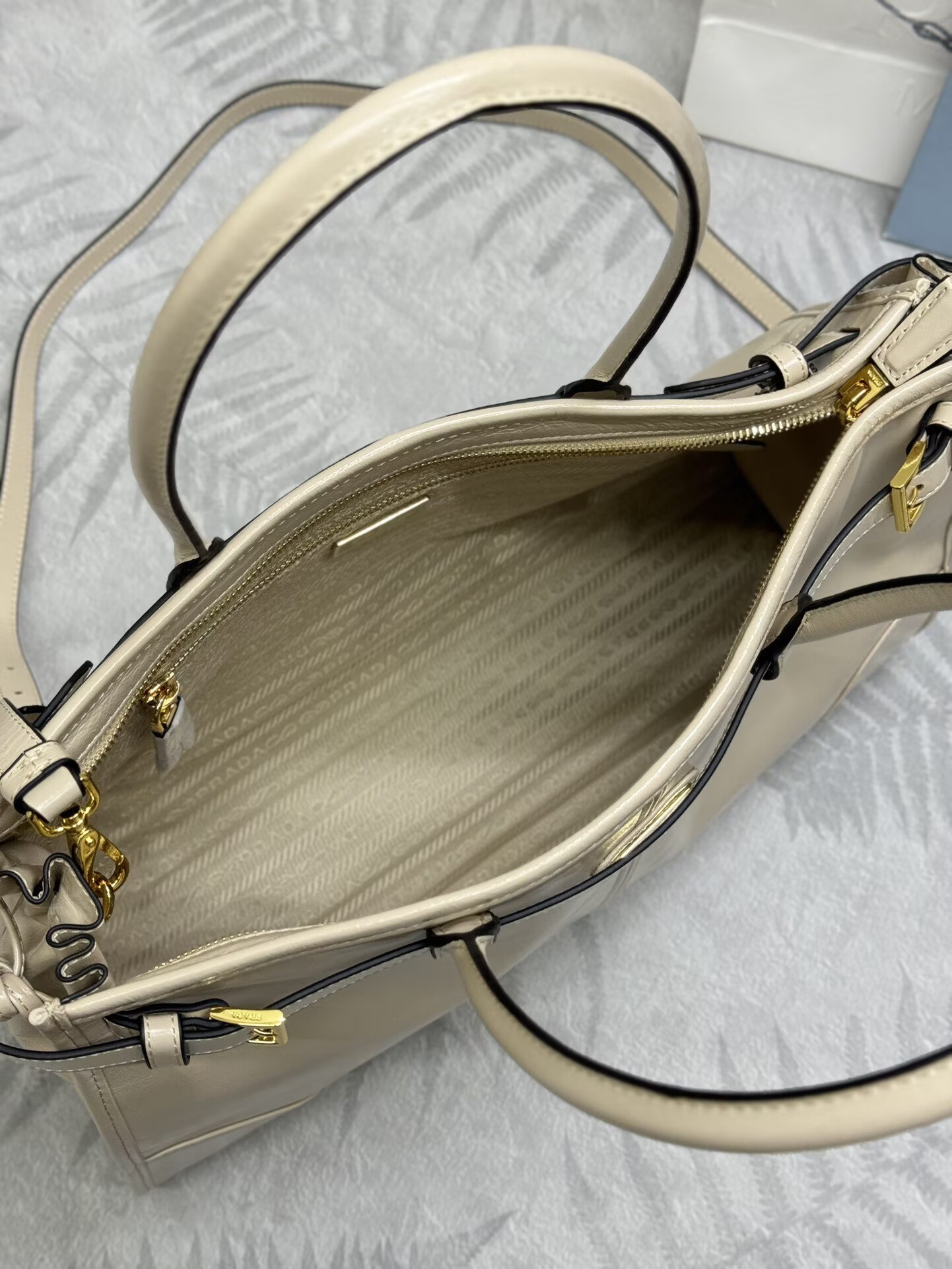 Prada Bonnie Leather Tote Bag 1BA433 Cream