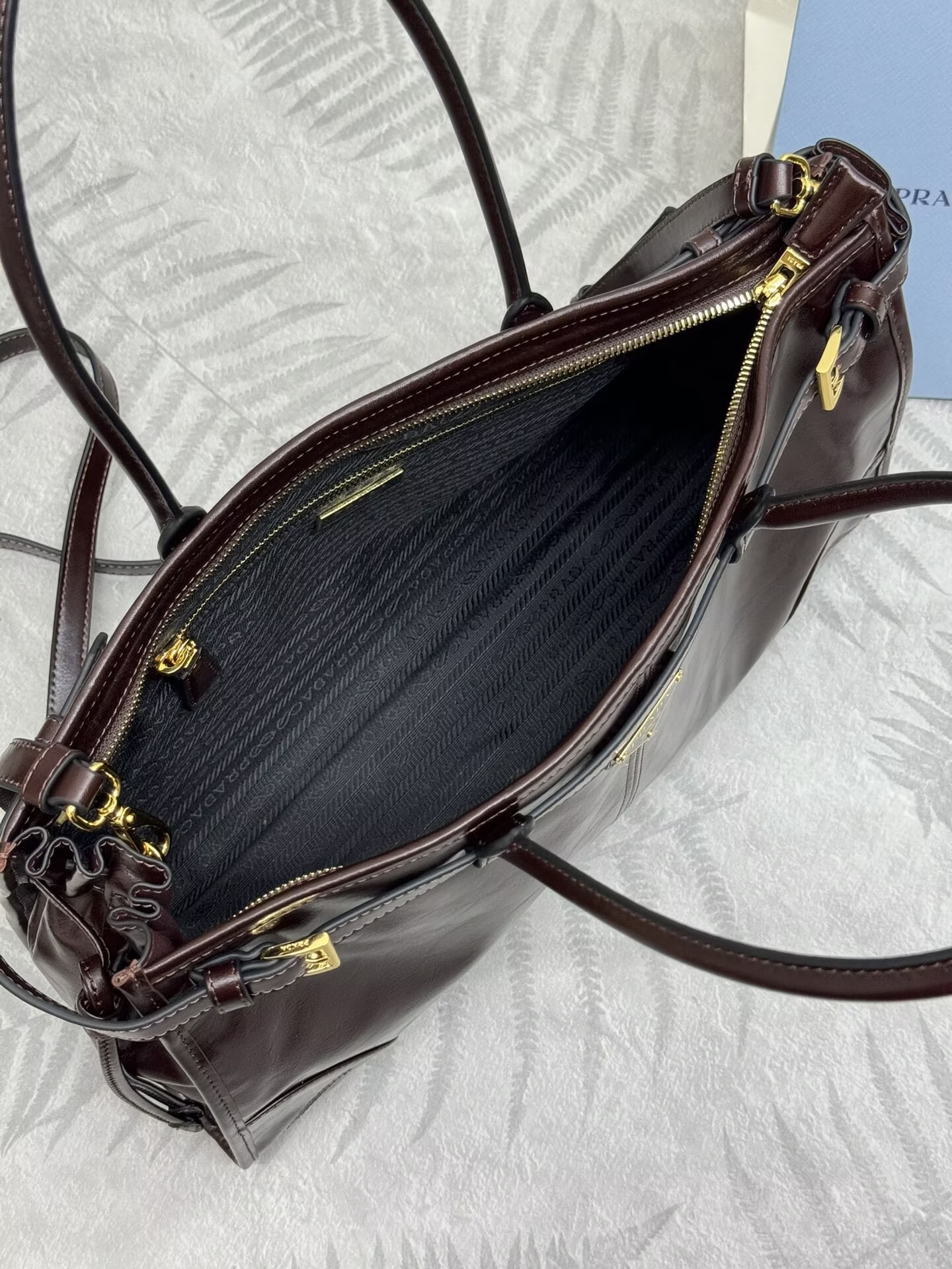 Prada Bonnie Leather Tote Bag 1BA433 Dark Brown