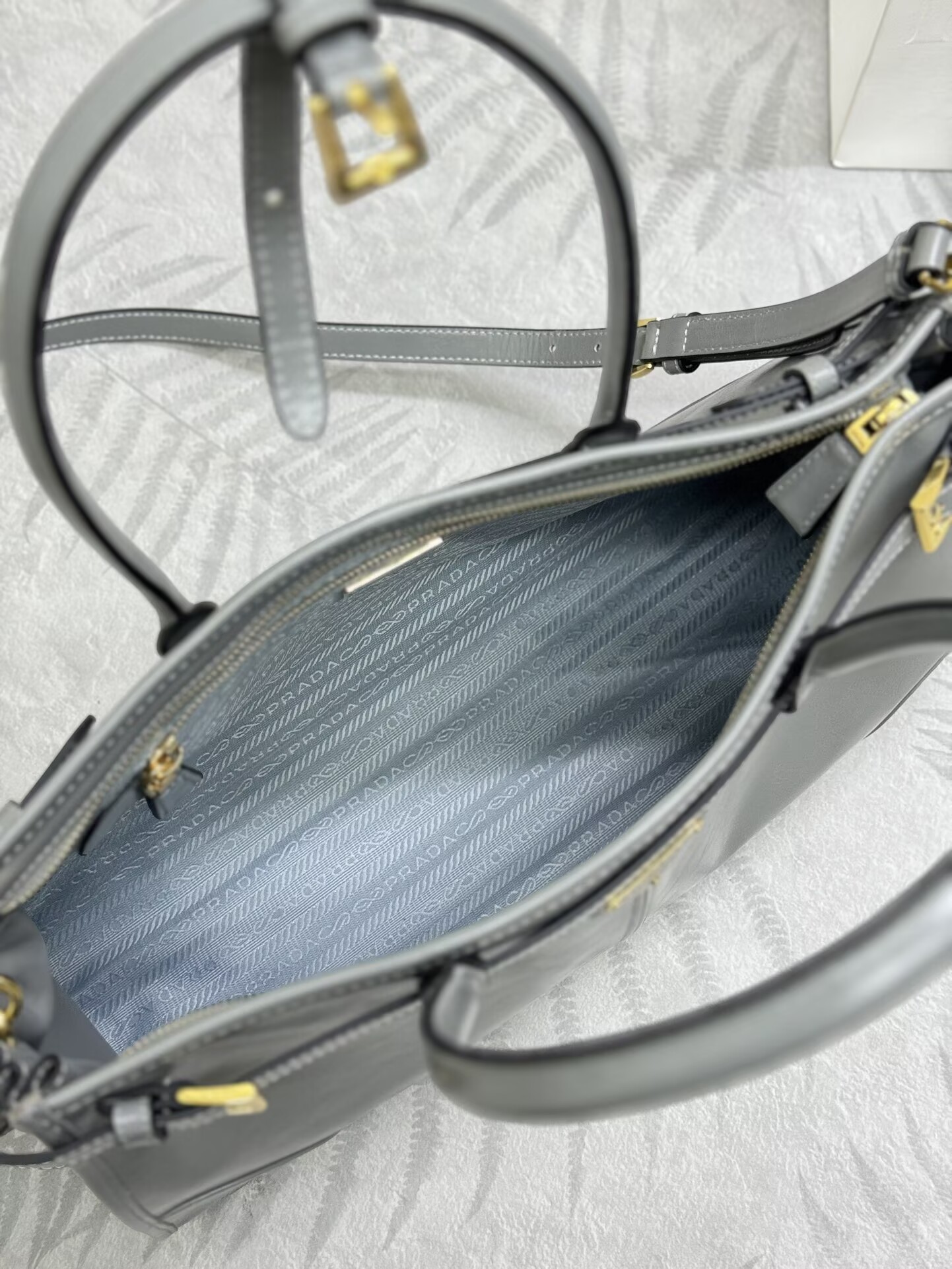 Prada Bonnie Leather Tote Bag 1BA433 Gray