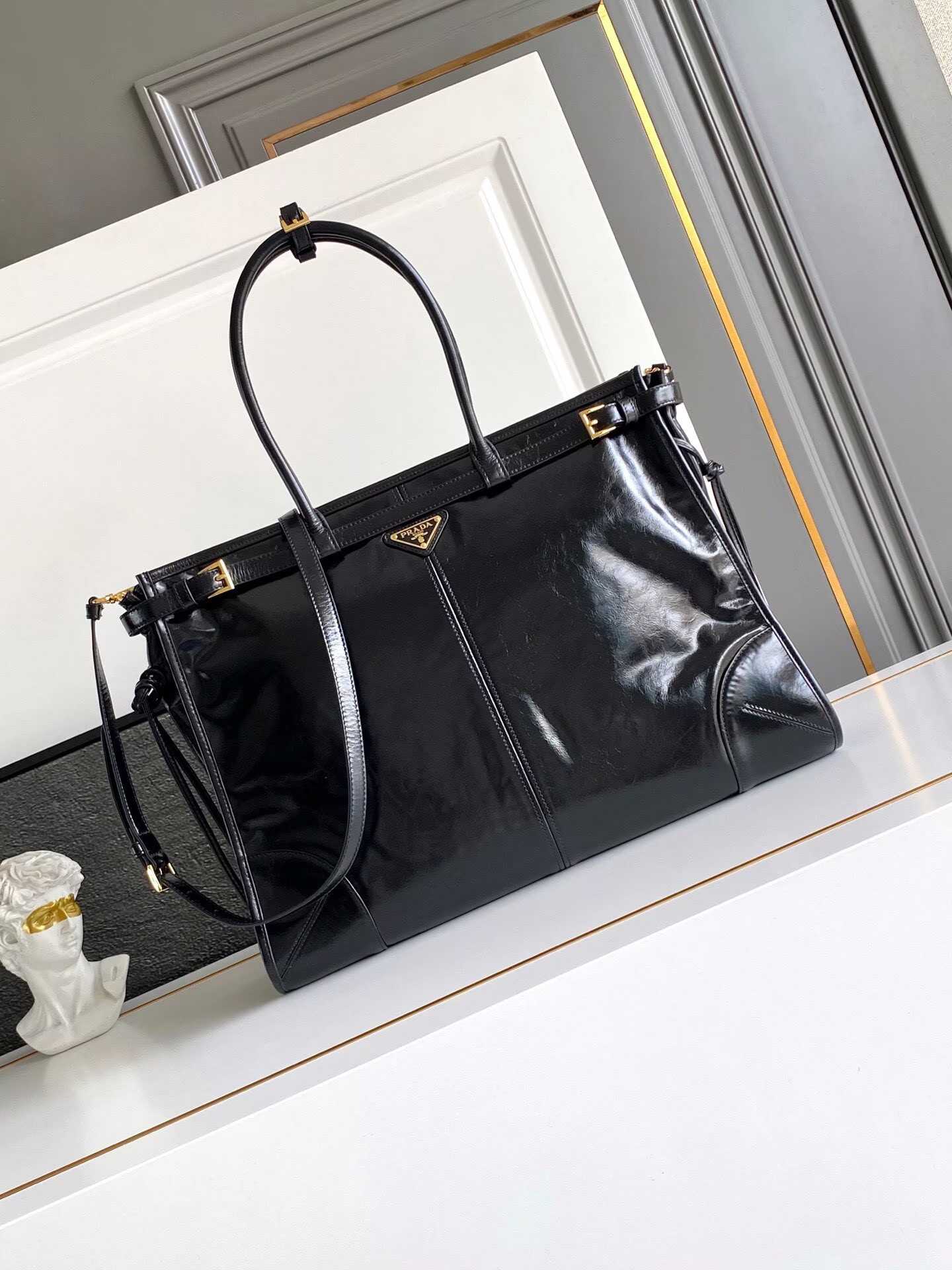 Prada Large Bonnie Leather Tote Bag 1BA439 Black