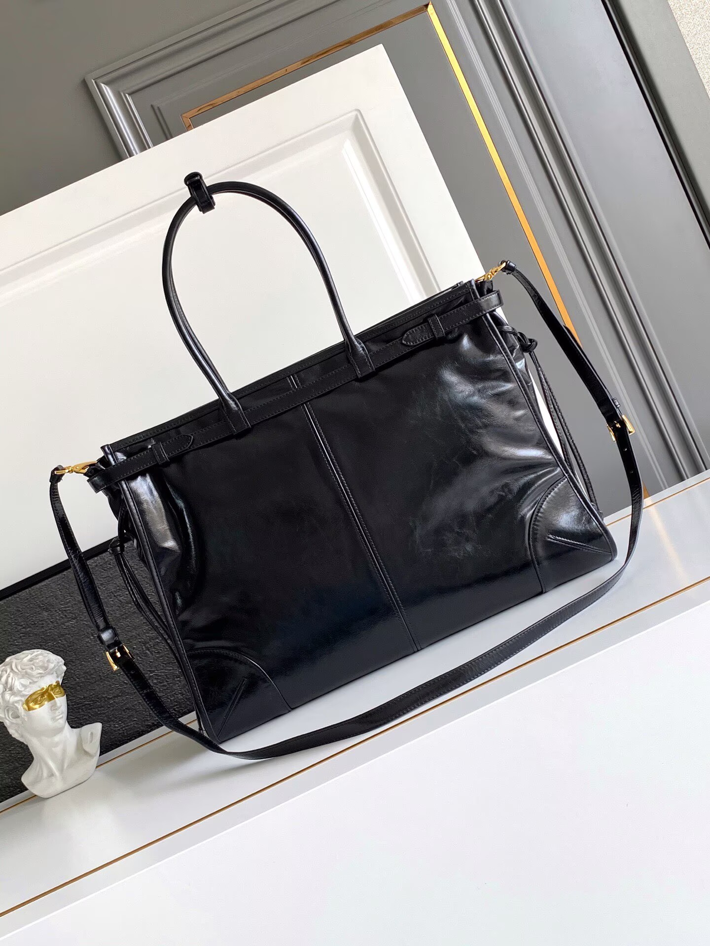 Prada Large Bonnie Leather Tote Bag 1BA439 Black