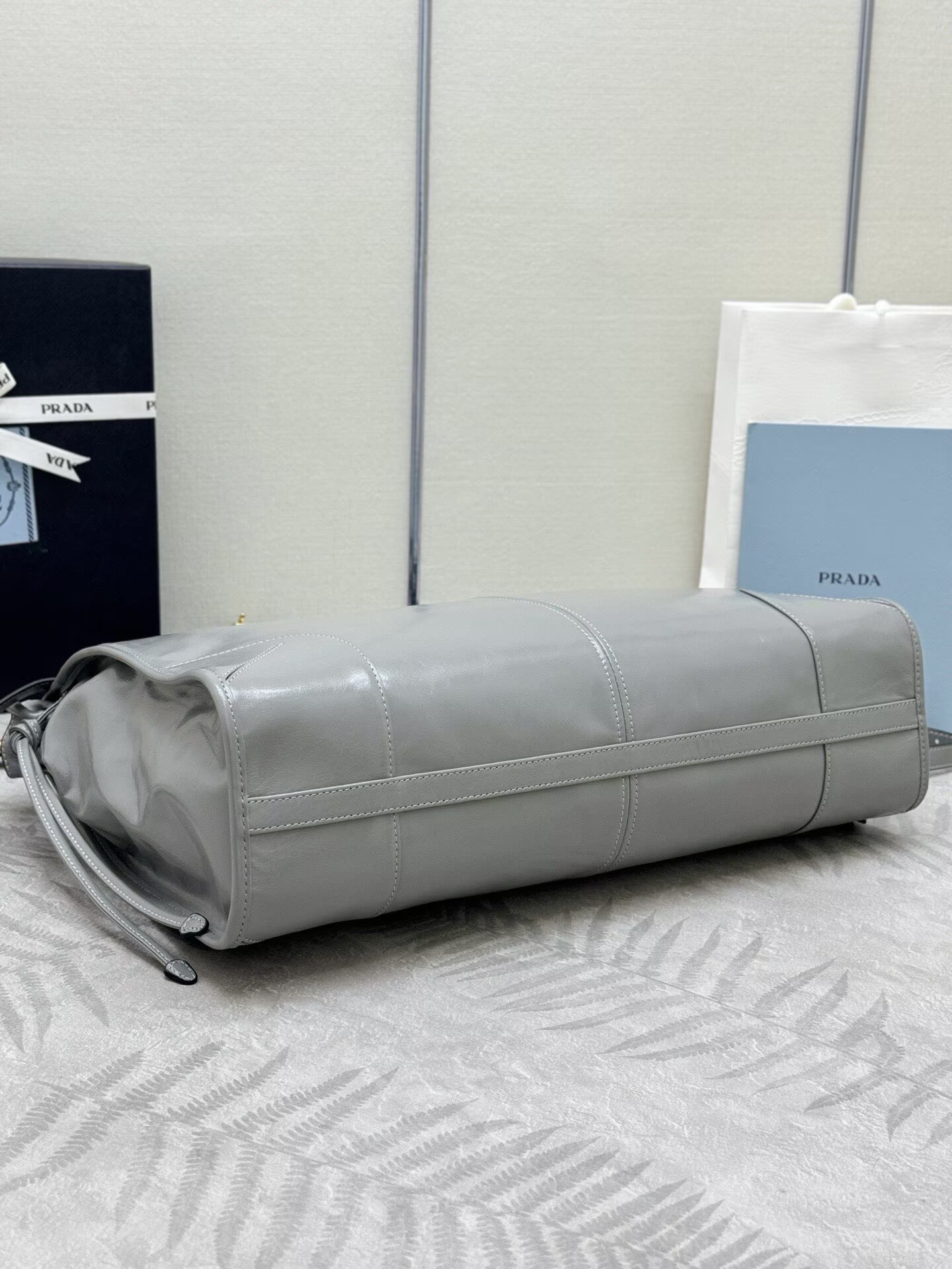 Prada Large Bonnie Leather Tote Bag 1BA439 Gray