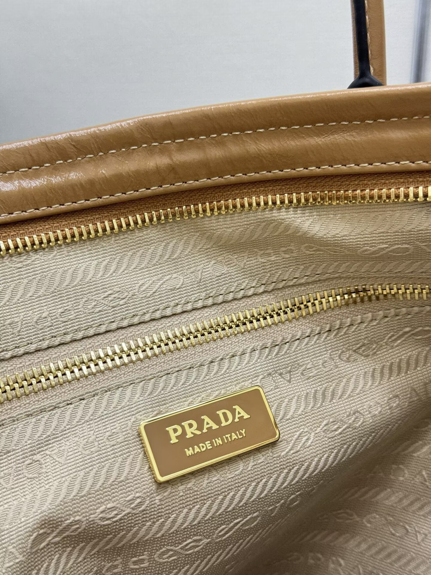 Prada Large Bonnie Leather Tote Bag 1BA439 Khaki