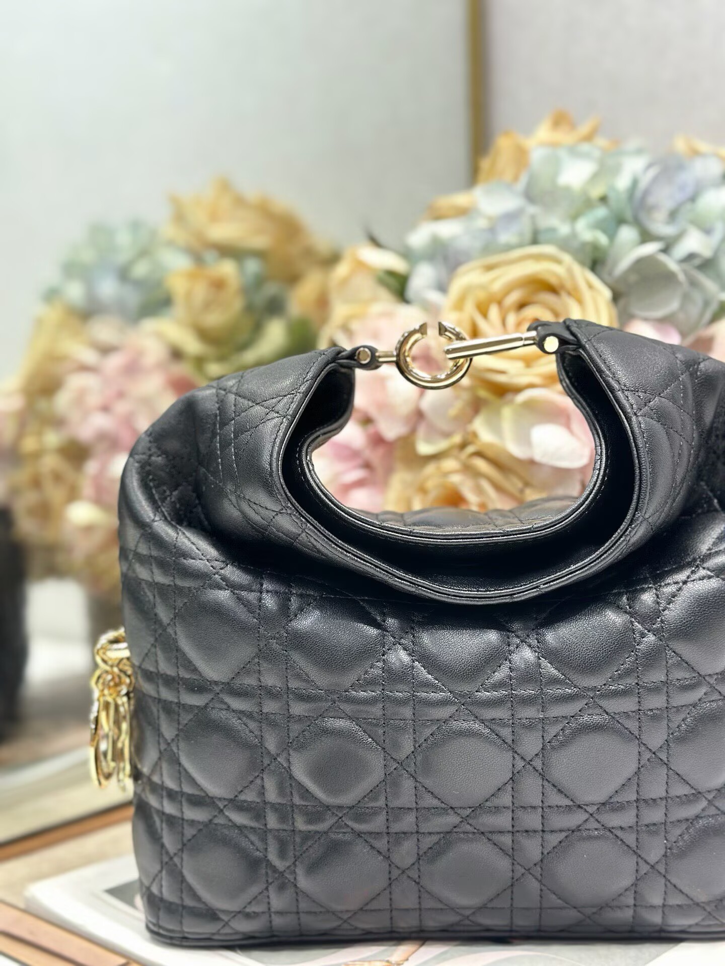 DIOR Original Leather Tote Handbag 1538 Black