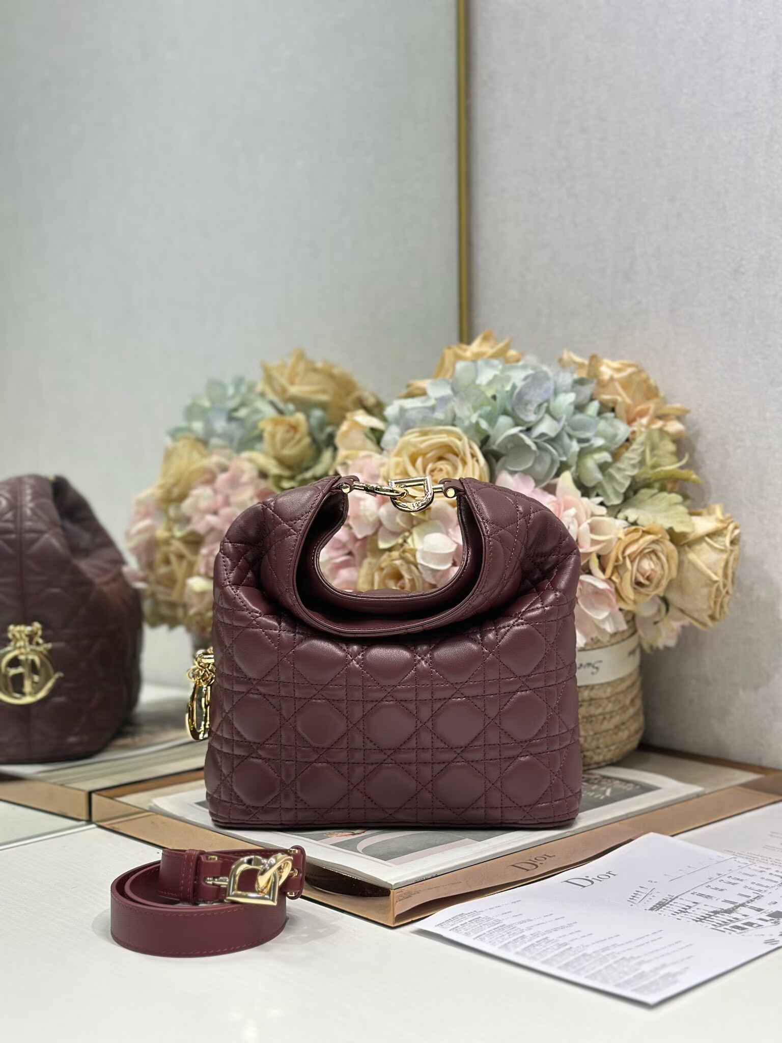 DIOR Original Leather Tote Handbag 1538 Burgundy