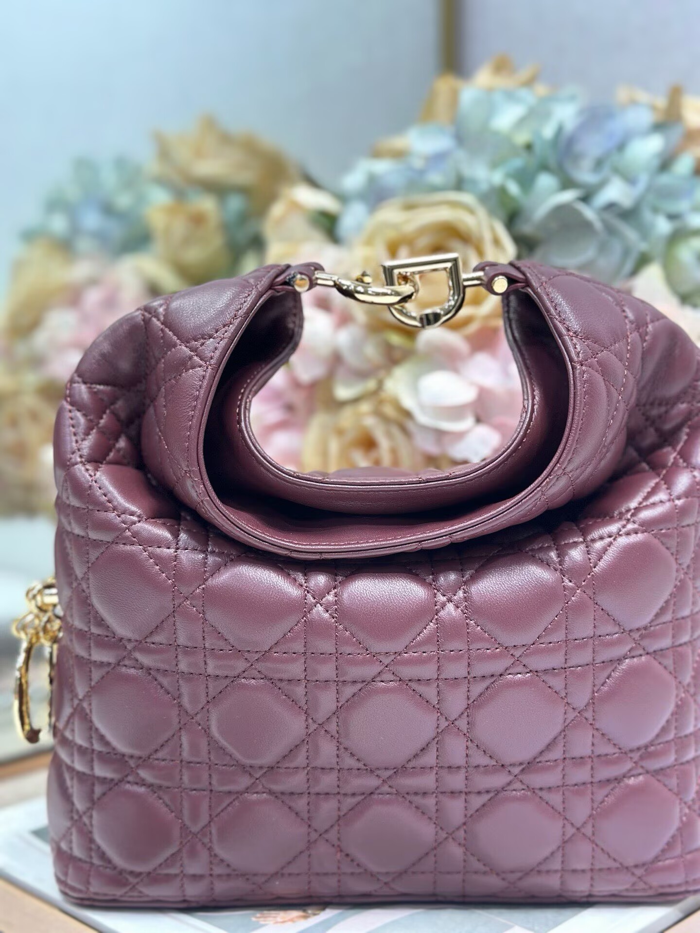 DIOR Original Leather Tote Handbag 1538 Burgundy