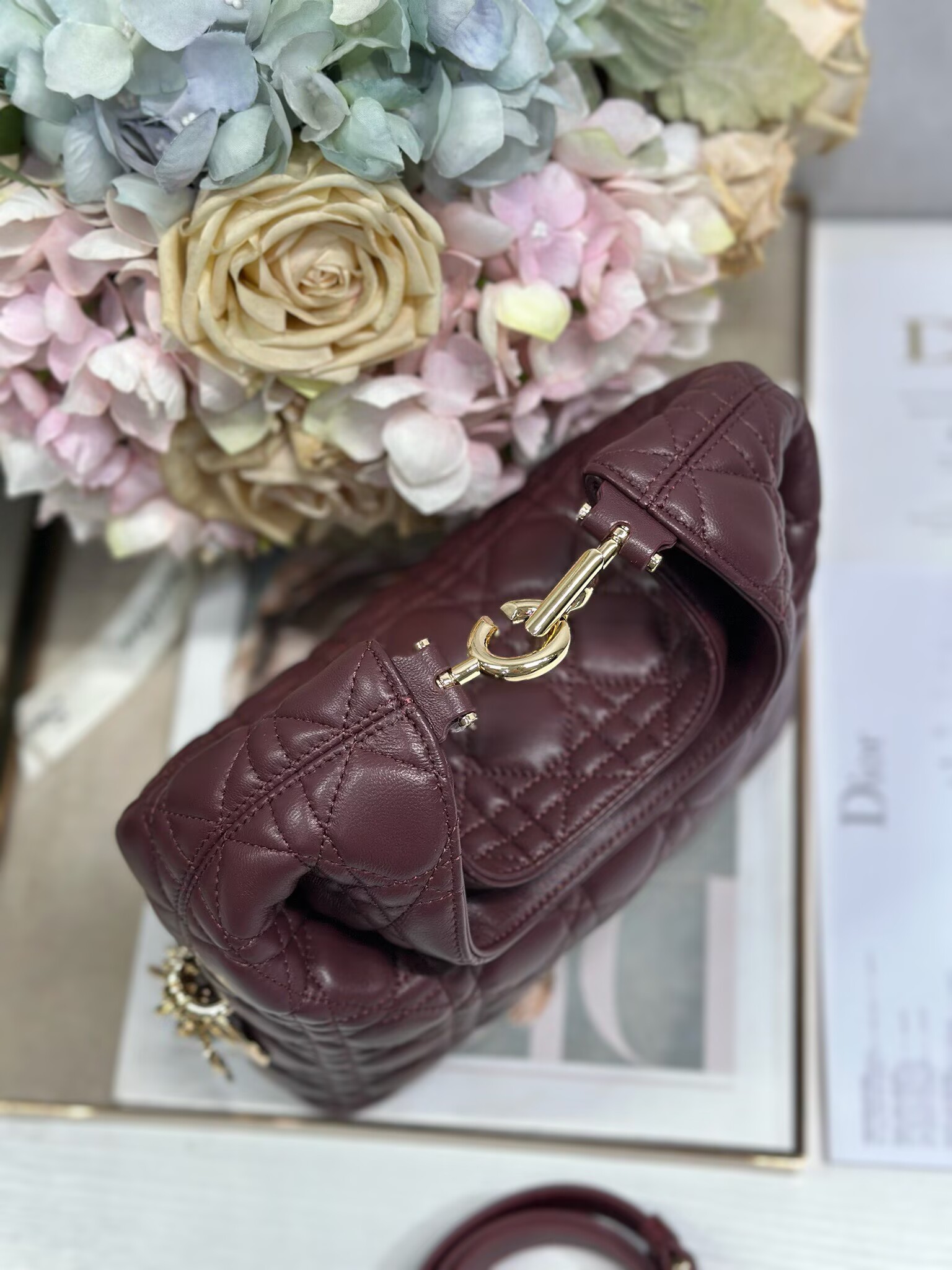 DIOR Original Leather Tote Handbag 1538 Burgundy