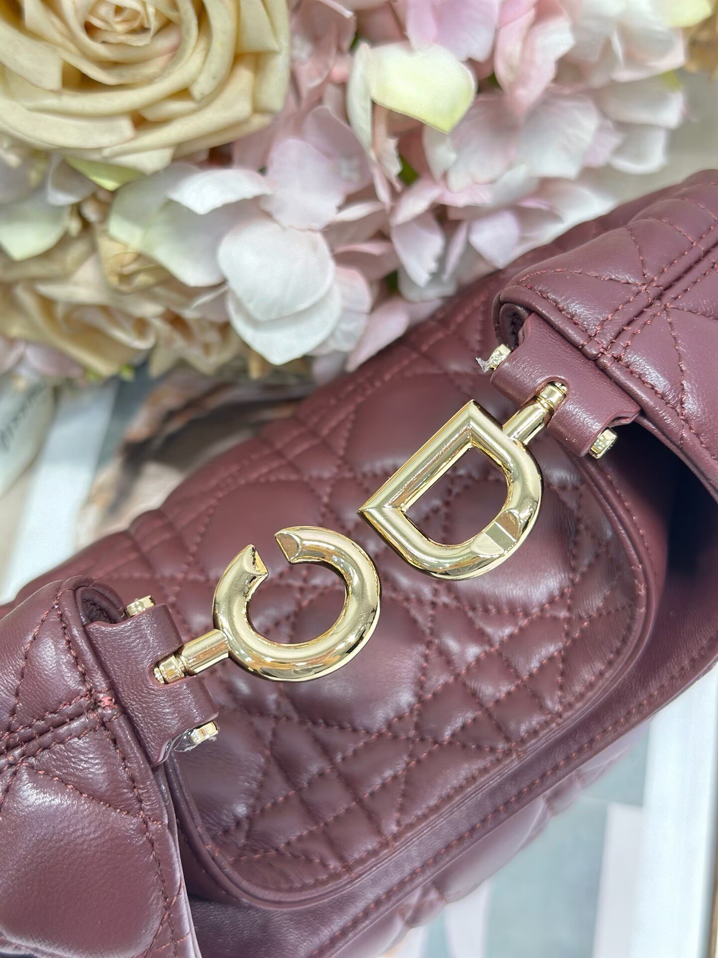 DIOR Original Leather Tote Handbag 1538 Burgundy