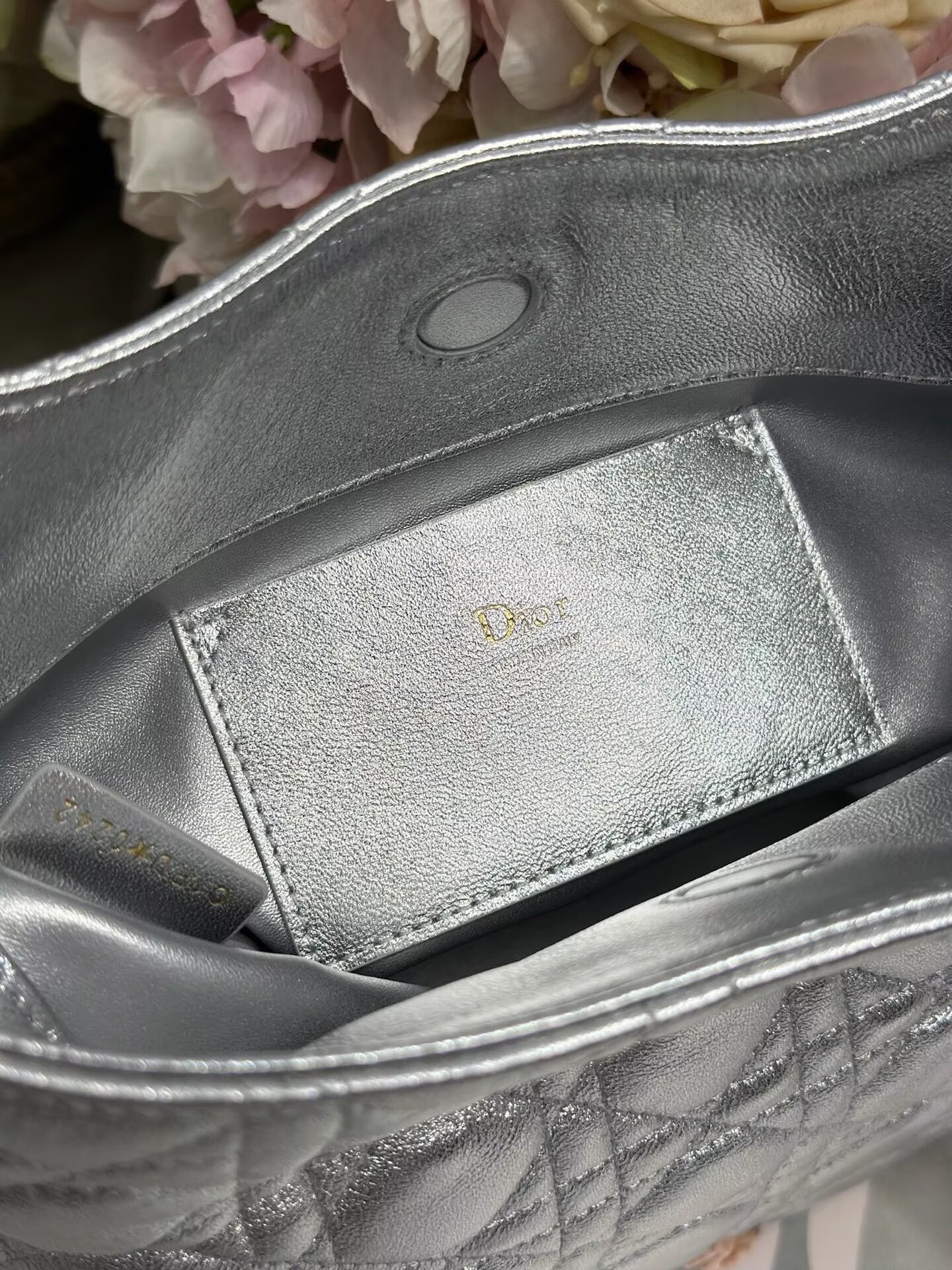 DIOR Original Leather Tote Handbag 1538 Silver