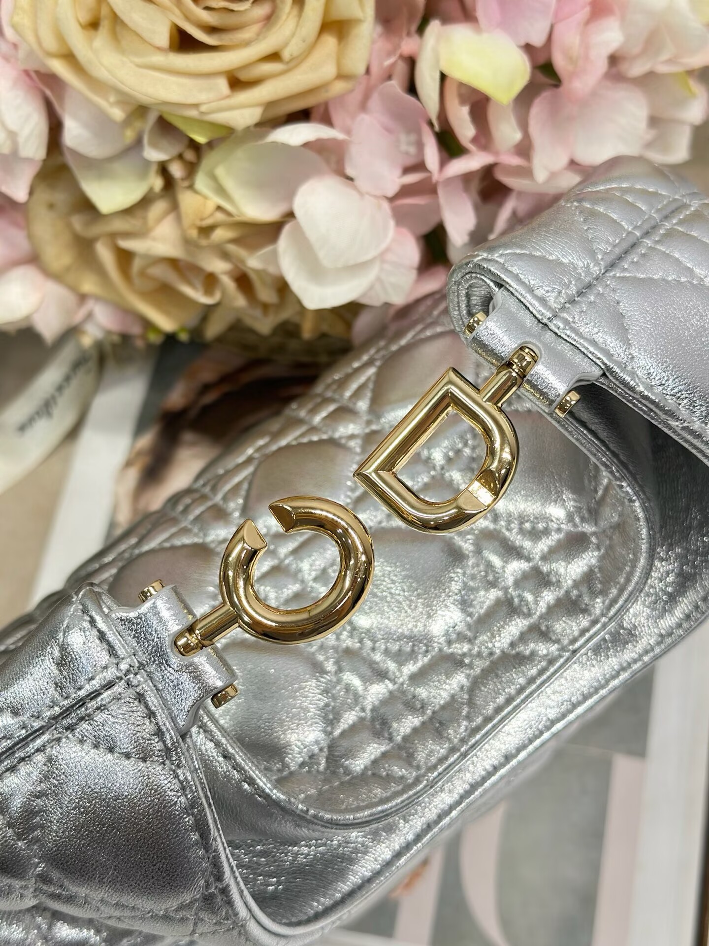 DIOR Original Leather Tote Handbag 1538 Silver