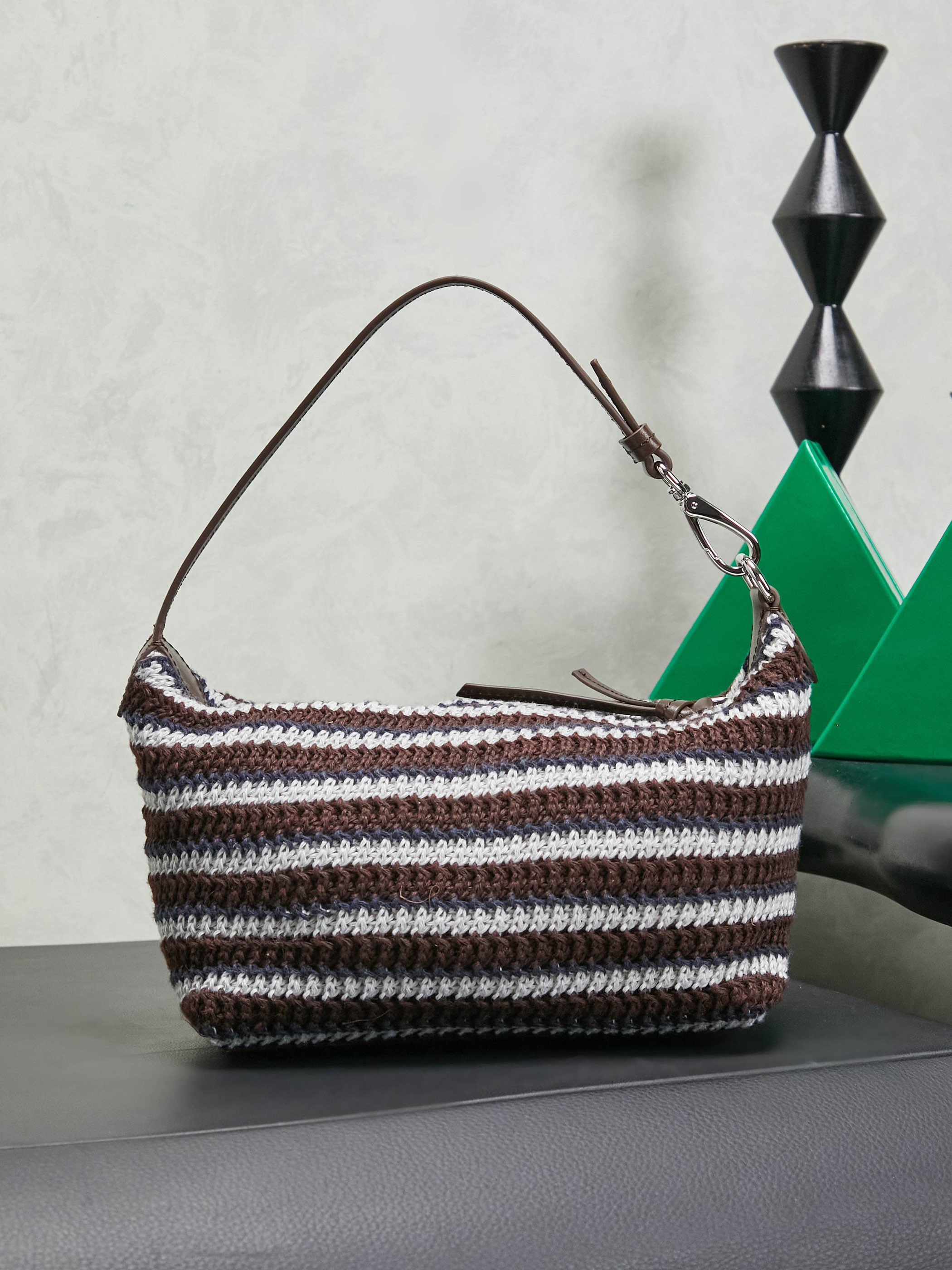 Miumiu Rainbow Weaving Top handle bag 5NE841 Dark Brown&Navy&White Fabric Miumiu Rainbow Weaving Top handle bag 5NE841 Dark Brown&Navy&White Fabric