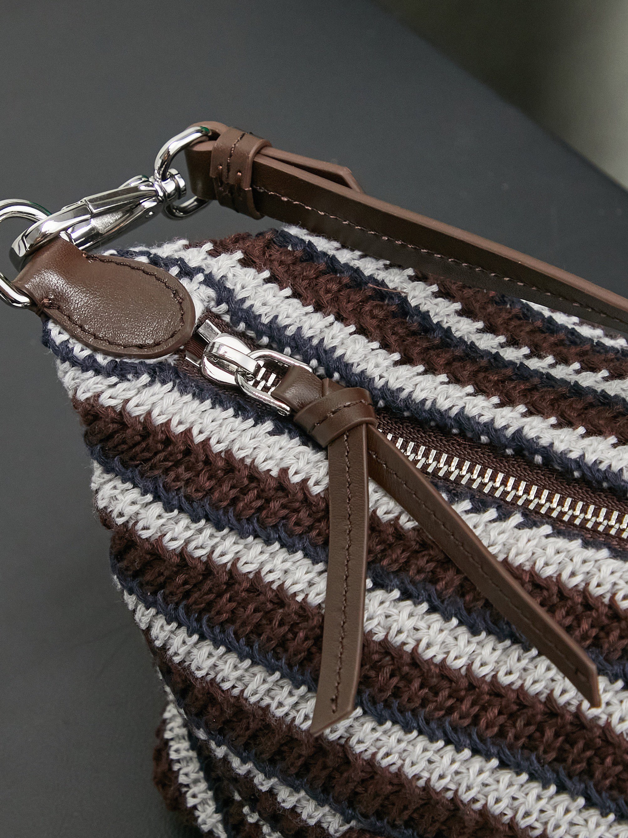 Miumiu Rainbow Weaving Top handle bag 5NE841 Dark Brown&Navy&White Fabric Miumiu Rainbow Weaving Top handle bag 5NE841 Dark Brown&Navy&White Fabric