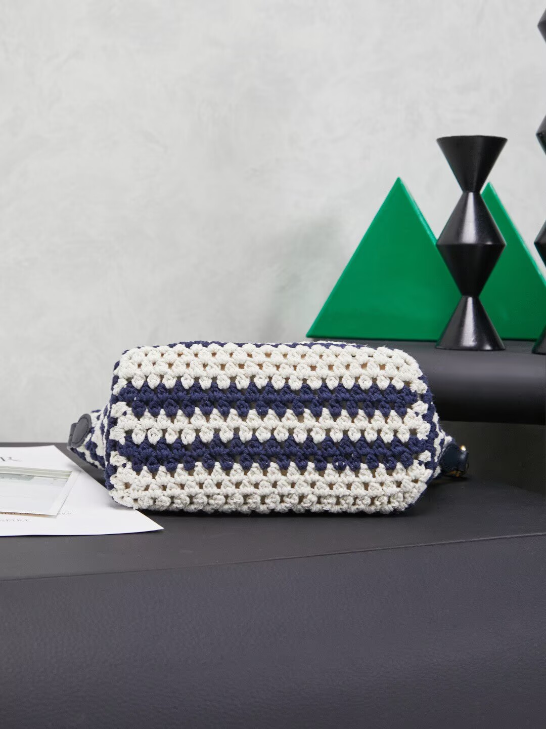 Miumiu Rainbow Weaving Top handle bag 5NE841 Navy&White Fabric
