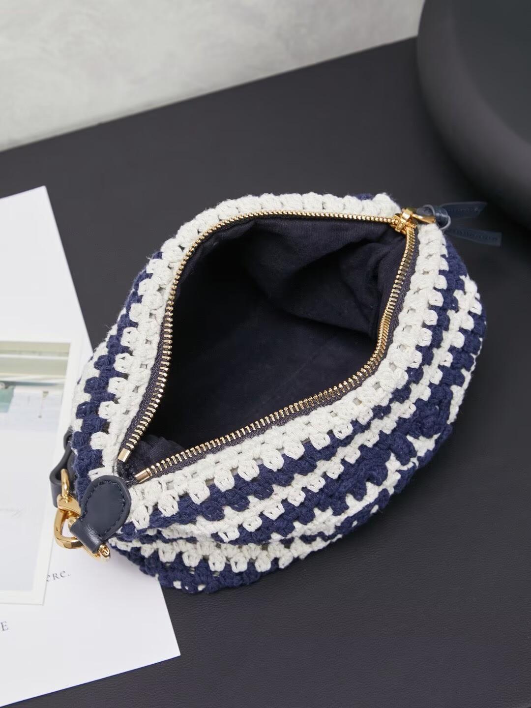 Miumiu Rainbow Weaving Top handle bag 5NE841 Navy&White Fabric