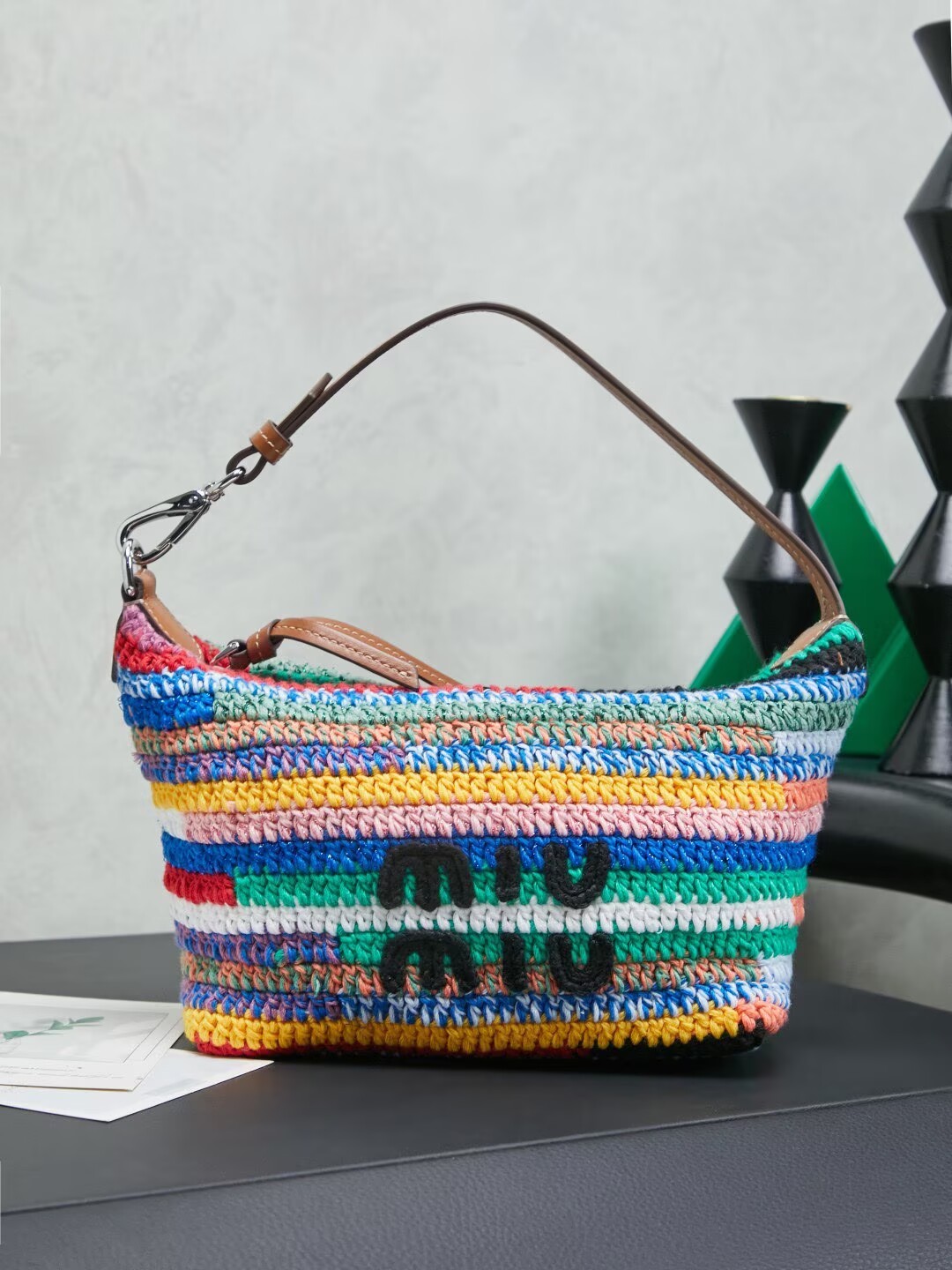 Miumiu Rainbow Weaving Top handle bag 5NE841 Rainbow Fabric