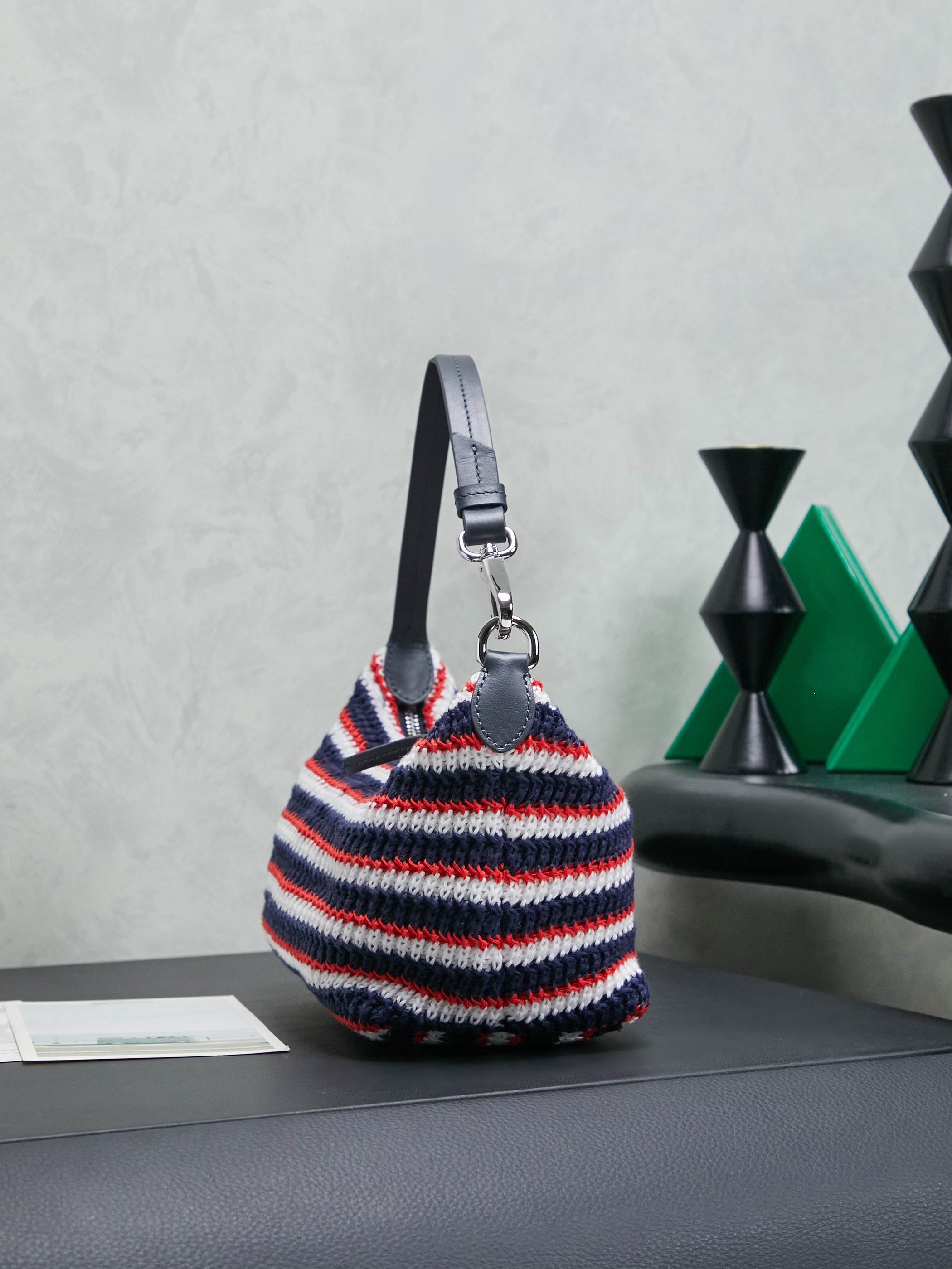 Miumiu Rainbow Weaving Top handle bag 5NE841 Red&Navy&White Fabric