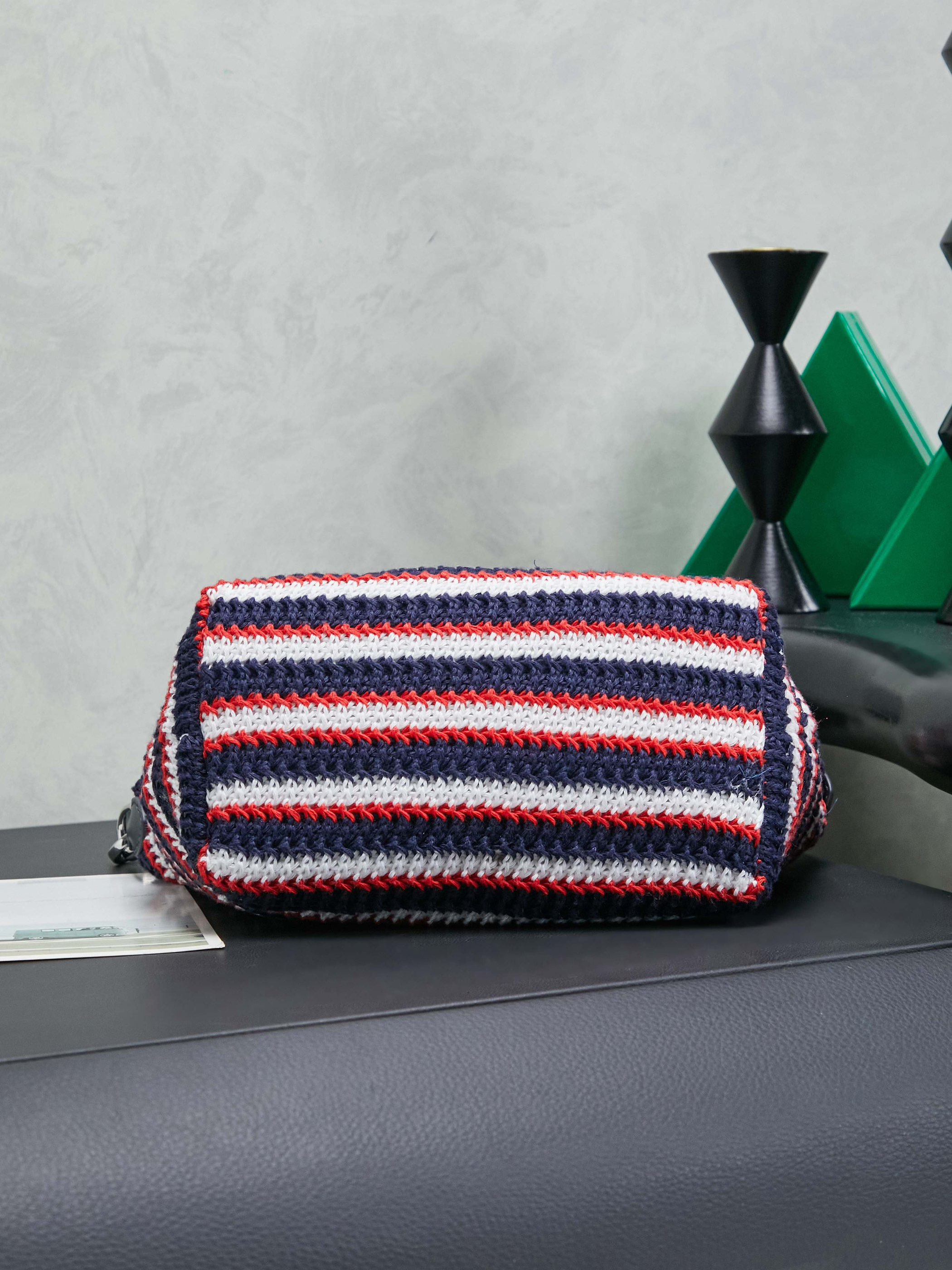 Miumiu Rainbow Weaving Top handle bag 5NE841 Red&Navy&White Fabric