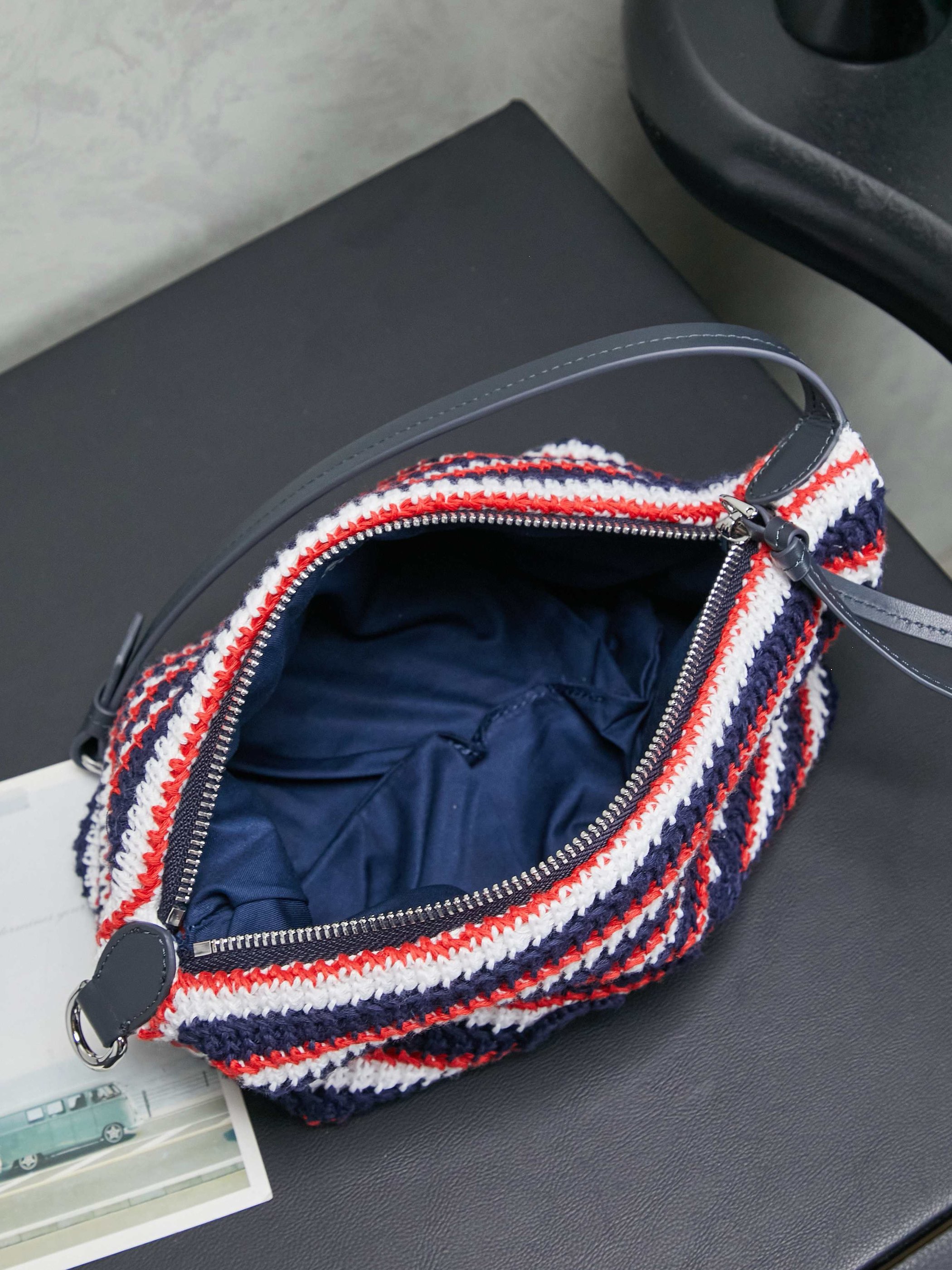 Miumiu Rainbow Weaving Top handle bag 5NE841 Red&Navy&White Fabric