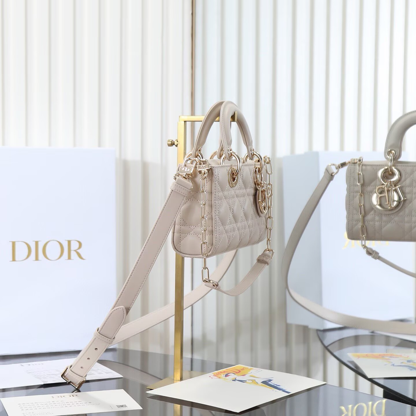 Dior Small Lady D-Joy Bag Metallic Cannage Calfskin M0613 Beige Dior Small Lady D-Joy Bag Metallic Cannage Calfskin M0613 Beige