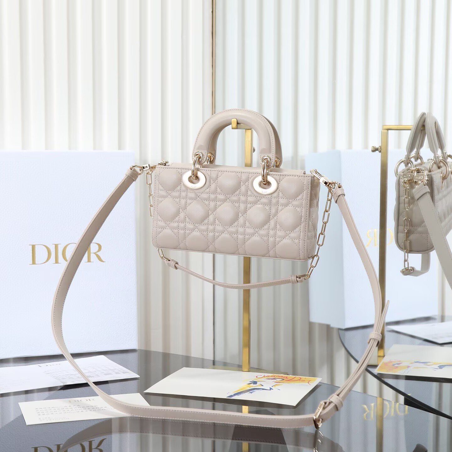 Dior Small Lady D-Joy Bag Metallic Cannage Calfskin M0613 Beige Dior Small Lady D-Joy Bag Metallic Cannage Calfskin M0613 Beige