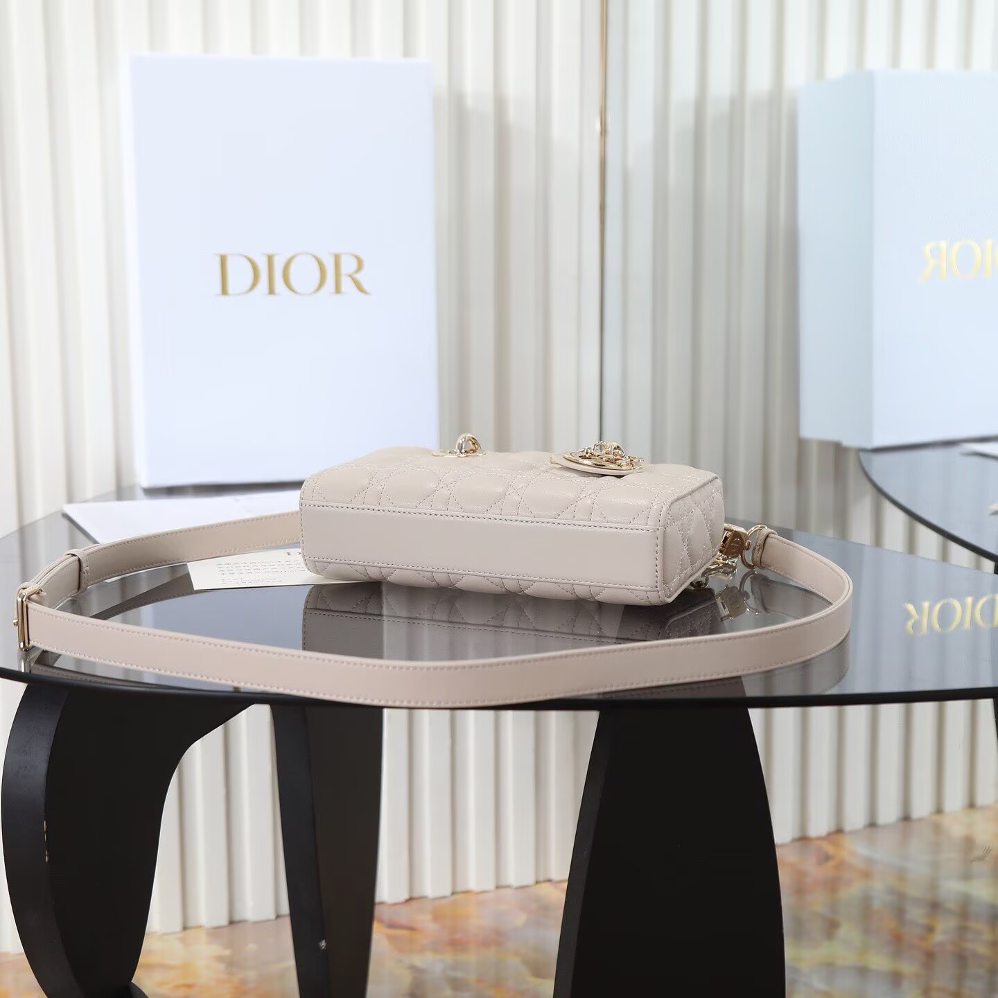 Dior Small Lady D-Joy Bag Metallic Cannage Calfskin M0613 Beige Dior Small Lady D-Joy Bag Metallic Cannage Calfskin M0613 Beige