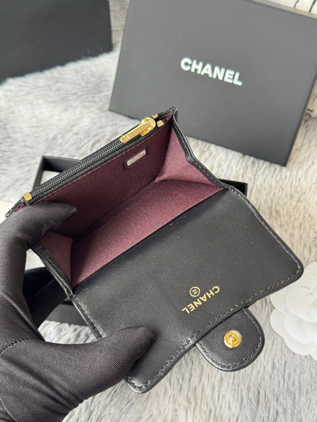 Chanel Original Leather Zipper Wallet 0219 Black