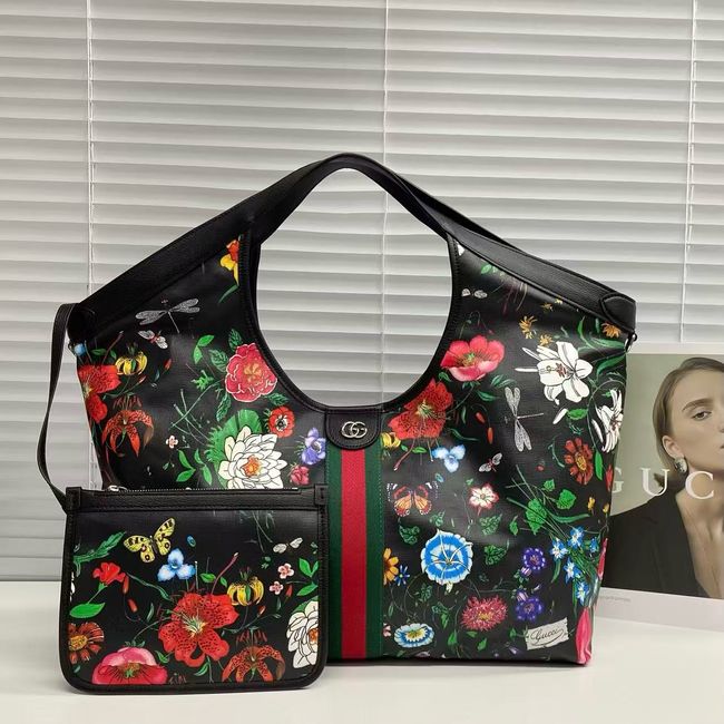 Gucci Giglio Flora large tote bag 853971 black and multicolor