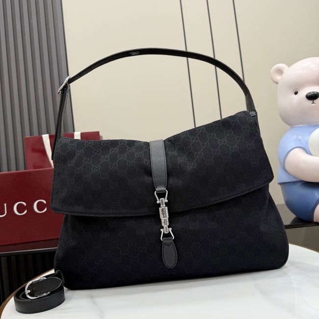 Gucci Jackie Flap large crossbody bag A005ZI black GG canvas