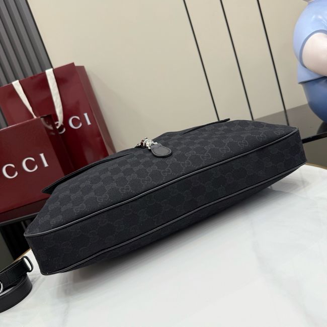 Gucci Jackie Flap large crossbody bag A005ZI black GG canvas