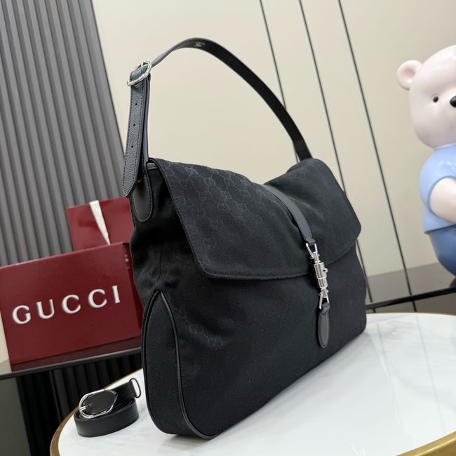 Gucci Jackie Flap large crossbody bag A005ZI black GG canvas