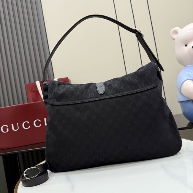 Gucci Jackie Flap large crossbody bag A005ZI black GG canvas