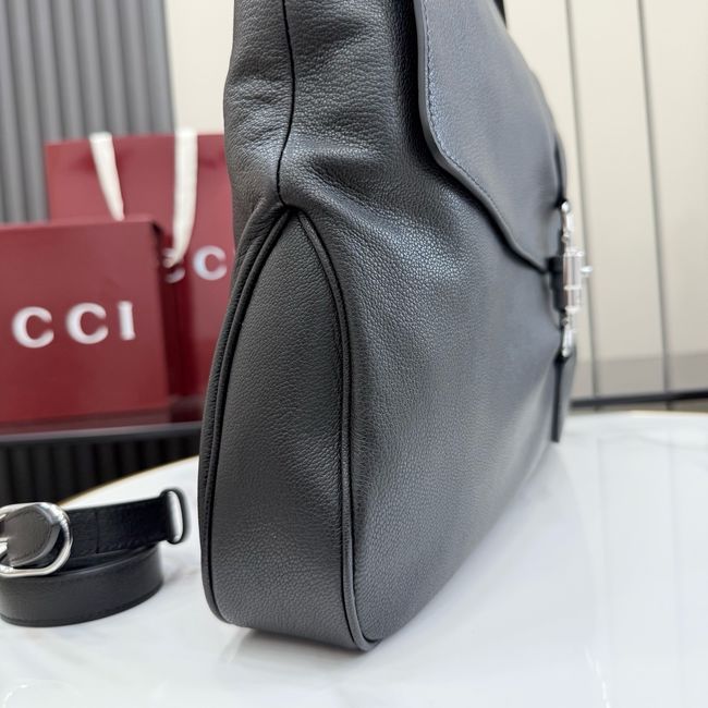 Gucci Jackie Flap large crossbody bag A005ZI black grainy leather